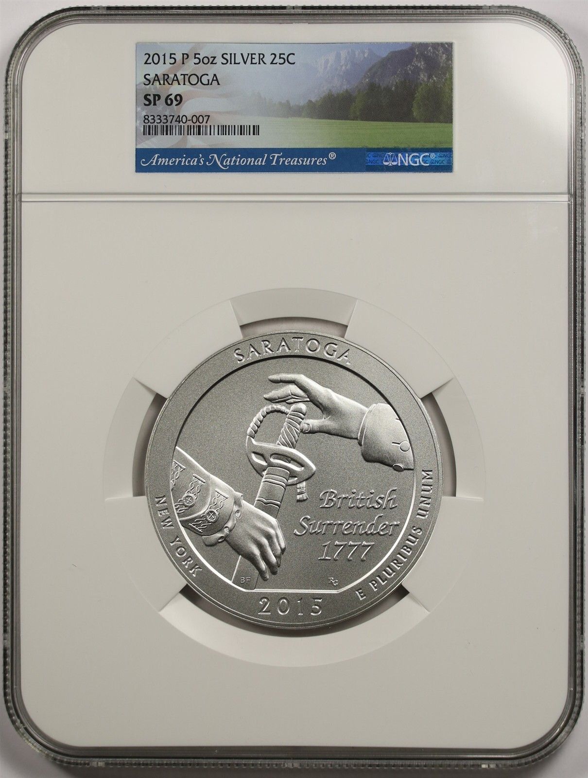 2015-P 5 oz Silver Saratoga 25C SP 69 NGC America The Beautiful ATB
