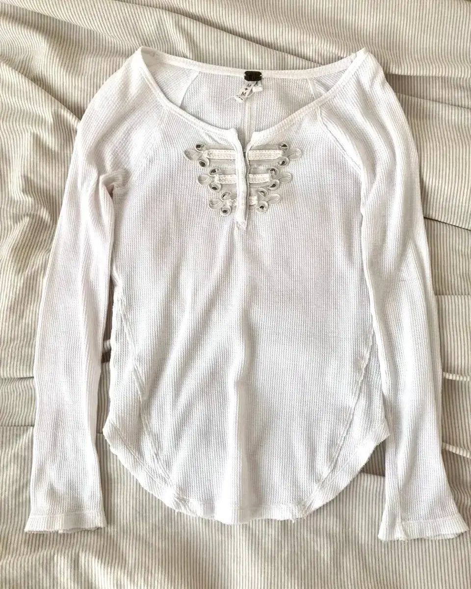 Free People 白 ワッフル ナポレオン ロングスリーブ