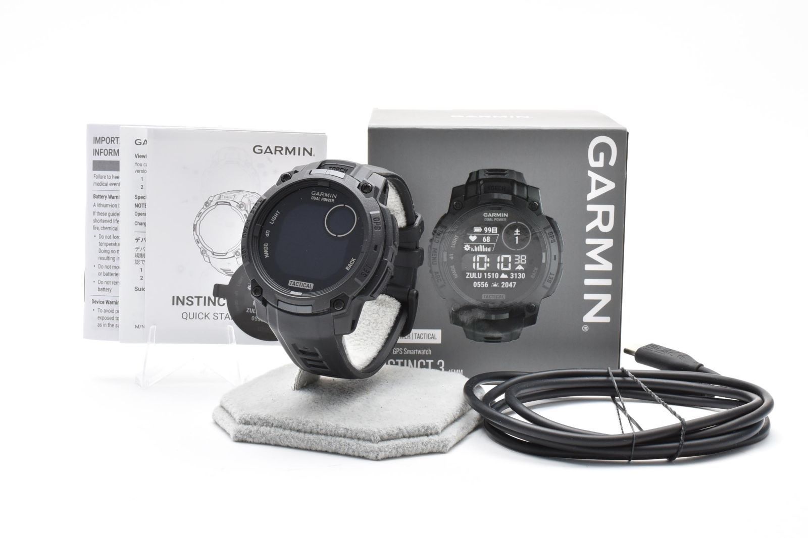 【返品保証】美品|GARMIN ガーミン INSTINCT 3 45mm DUALPOWER TACTICALスマートウォッチ #C260507-32