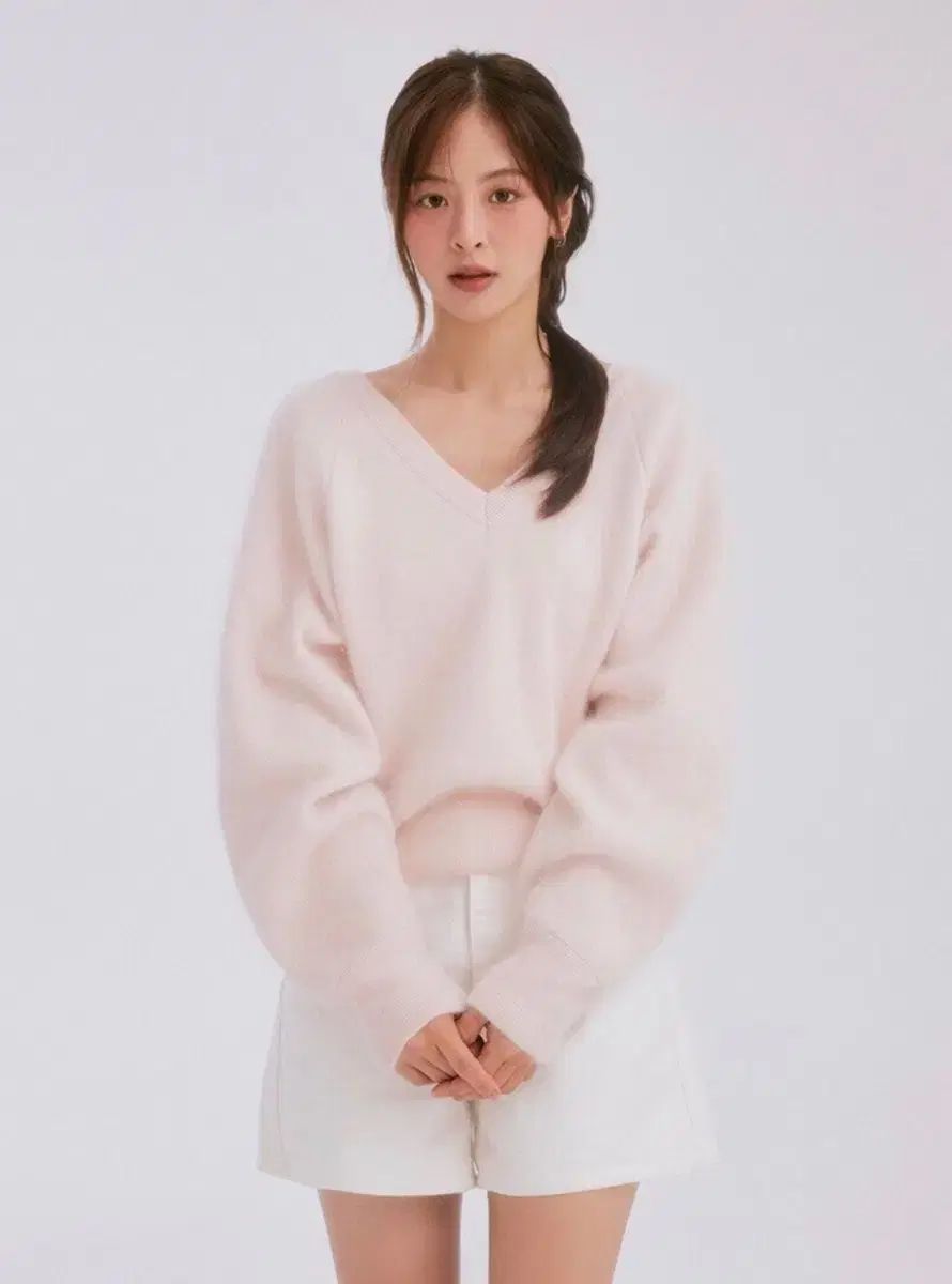 リエル アンゴラニット Tシャツ ティルティル ユビン(YUBIN) ニット ピンク ライトピンク Vネック クロップド 11,141円