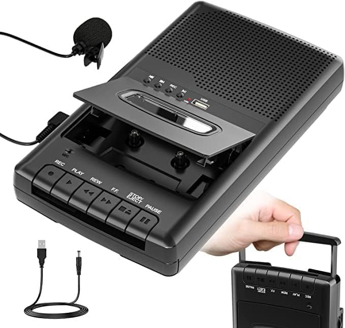 カセットプレーヤー、MP3変換デジタル化対応、 PC不要、カセットテープレコーダー・録音・再生可能テープレコーダー、カセットテープ デジタル化、USBメモリー録音機能・マイク付き・スピーカー内蔵・3.5mmイヤホン端子・携帯便利★m eb8486e0