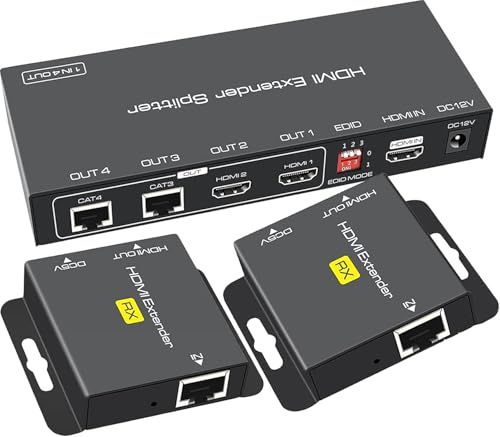 【2有線LAN 同時出力】HDMI 分配 エクステンダー EX712 延長器 50Mまで RJ45 分配器 延長機 1080P PC PS5 PS4 防犯カメラ 対応 CAT6 CAT7 TX 2RX セット 多モニター 同時表示に適用 職場 12d5f9b3