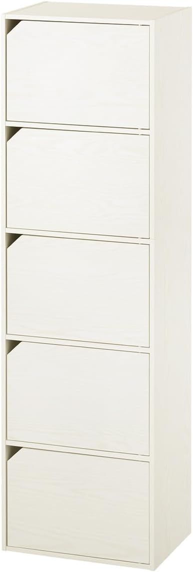 ぼん家具 カラーボックス 扉付き 5段 幅42×奥行29.1×高さ147.6cm 収納ボックス 本棚 収納棚 木目調 マルチラック ホワイト