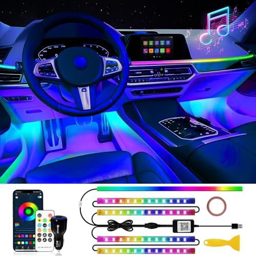 LEDテープライト 車 フットライト アンビエントライト フルカラー 車内装飾用 車足元ライト 雰囲気 RGB 多色切り替え 12V 音楽同期 アプリコントロール りモコン付き(沖縄・離島の方発送不可）) 33e59e38