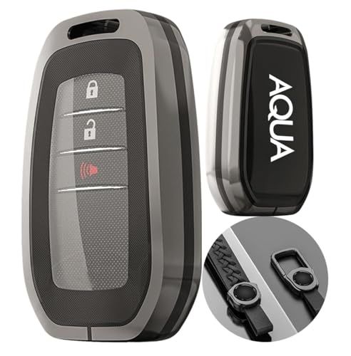 AQUAアクア車 スマートキーケース カードキーカバー 全面保護＆滑り止め設計 キーホルダー取り付け可能 軽量防水・防塵・耐衝撃 強靭TPU+金属合金素材 鍵を守るおしゃれなデザイン(ブラック(沖縄・離島の方発送不可）) 04727bce