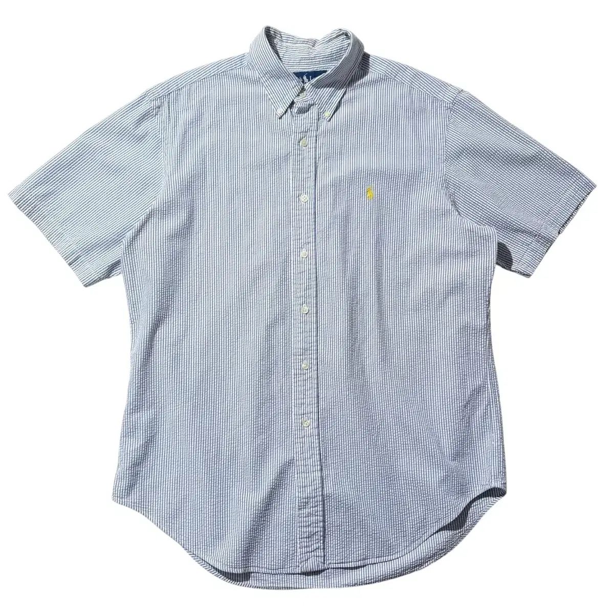 L-XL ポロラルフローレン シアサッカー ストライプ 半袖 シャツ