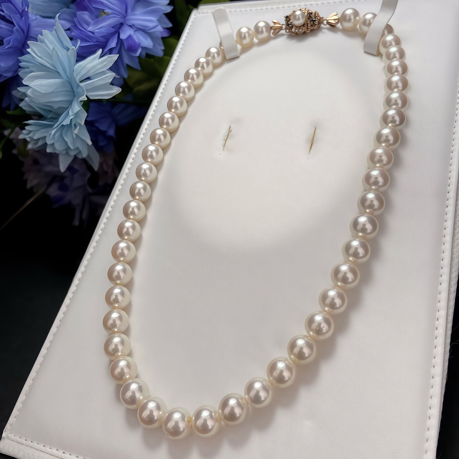 【 大珠 / K14刻印 】 あこや真珠 テリ◎ 約8.5〜9.0mm 49.8g 約43cm パール ネックレス 本真珠 Pearl necklace 美品 アコヤ 希少