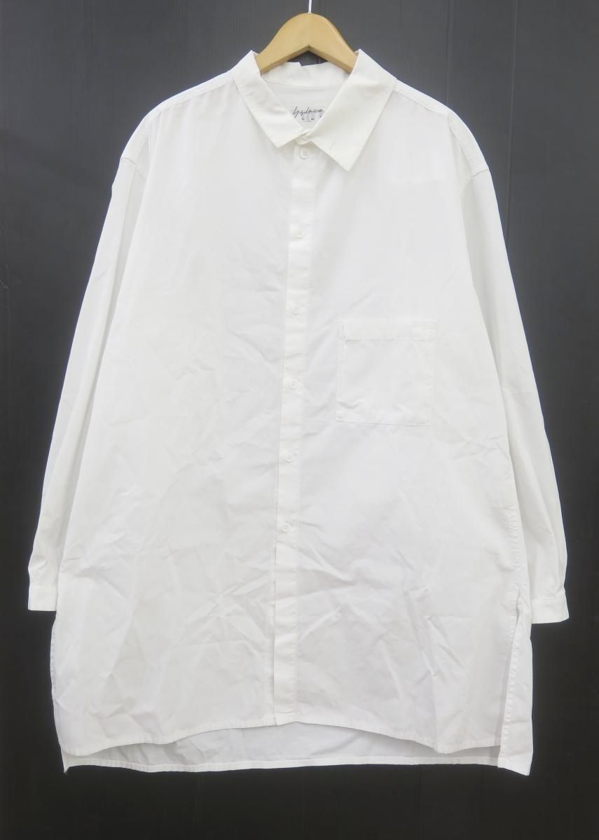 ★7089☆Yohji Yamamoto POUR HOMME ヨウジヤマモトプールオム HV-B28-016 18AW 衿アシンメトリー サイドスリット ロングシャツ　4
