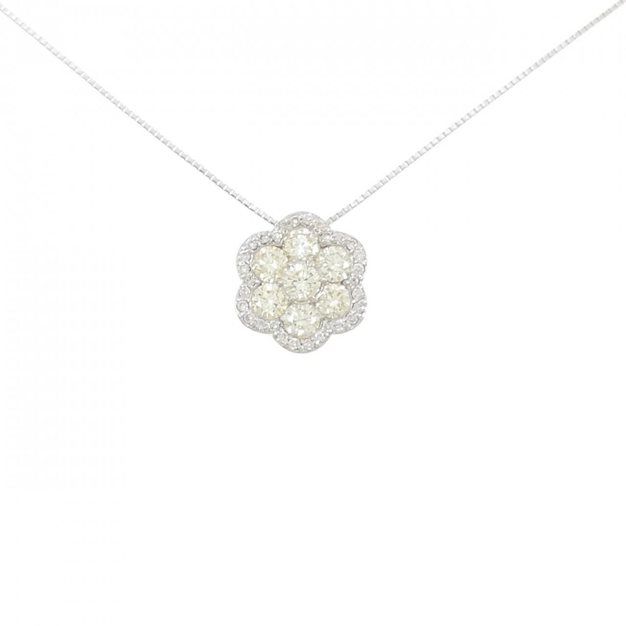 K18WG フラワー ダイヤモンド ネックレス 1.50CT