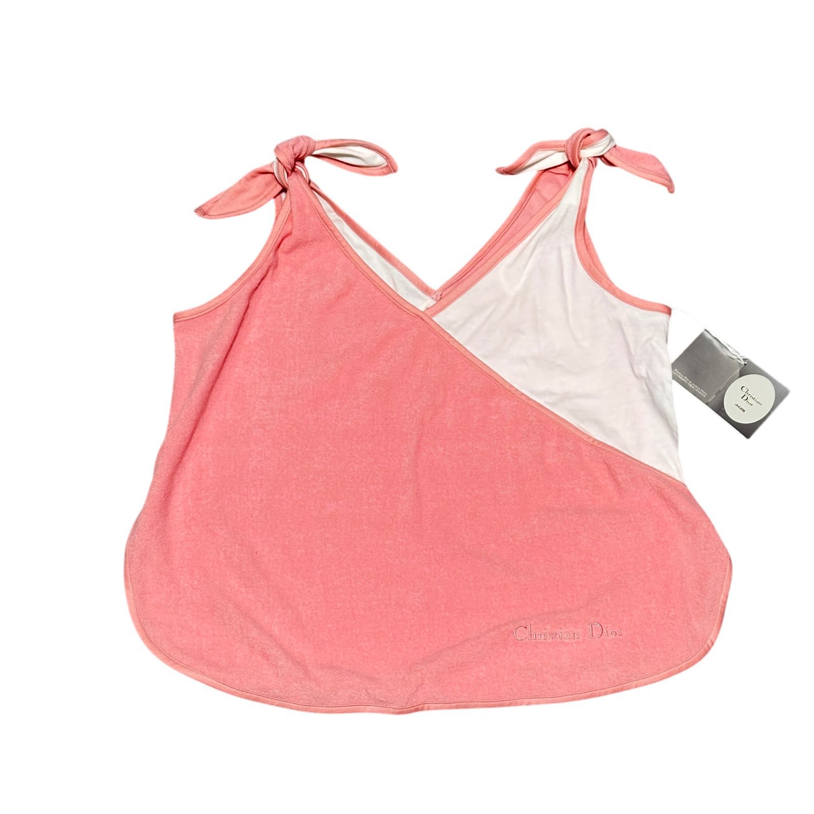 【未使用品】Christian Dior ワンショルダー ピンク M パイル タオル地 ホルターネック プール 海水浴 リゾート カバーアップ クリスチャンディオール Vintage