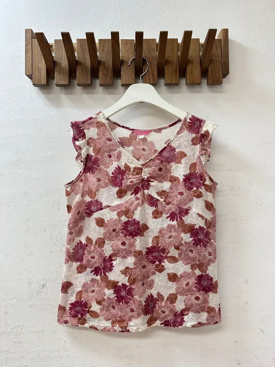 日本 ヴィンテージ Lhelbie ピンク フローラル 綿100％ フリル スリーブレス トップス 5,593円