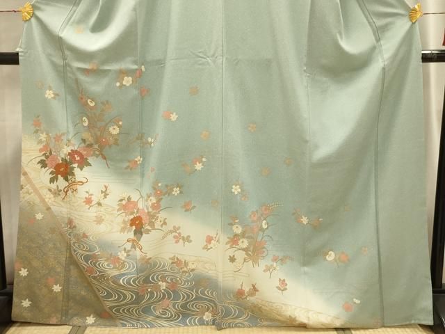 平和屋着物●訪問着　花筏文　暈し染め　金彩　ロング丈　正絹　逸品　AABF2921cs 平和屋着物□訪問着 花筏文 暈し染め 金彩 正絹 逸品 未