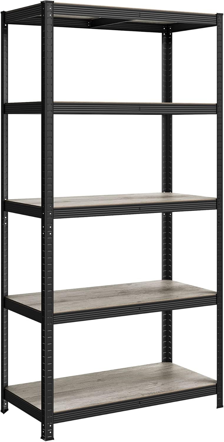 SONGMICS スチールラック 5段 幅100cm 高耐荷重600kg 防錆加工 組立簡単 高さ調整可能 物置 作業台 倉庫 ガレージ ブラック GLR050B21