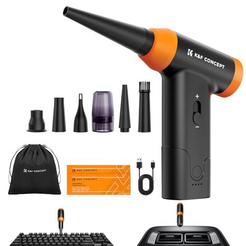 K&F CONCEPT 電動 エアダスター ブロワー 150000RPM 超強力 2in1吹ぎ吸い両用 無段階風量調整 6種類ノズル付大容量バッテリー USB-C充電式 長時間使用 小型軽量 洗車/車内/PC/キーボード/カメラ/BBQ/家具 1658d12d