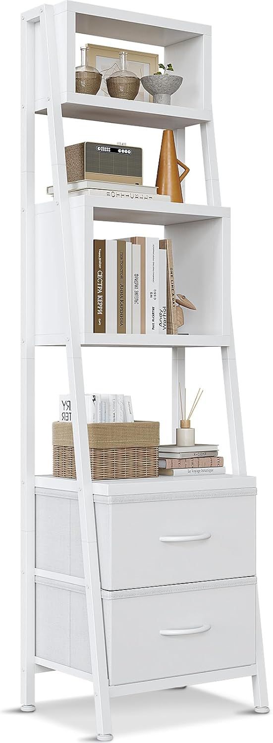 AODK 棚 オープンシェルフ 本棚 収納ラック 幅40cm 隙間ラック リビング 収納 布製引き出し2杯付き スリム 木製 おしゃれ 組立簡単 ホワイト