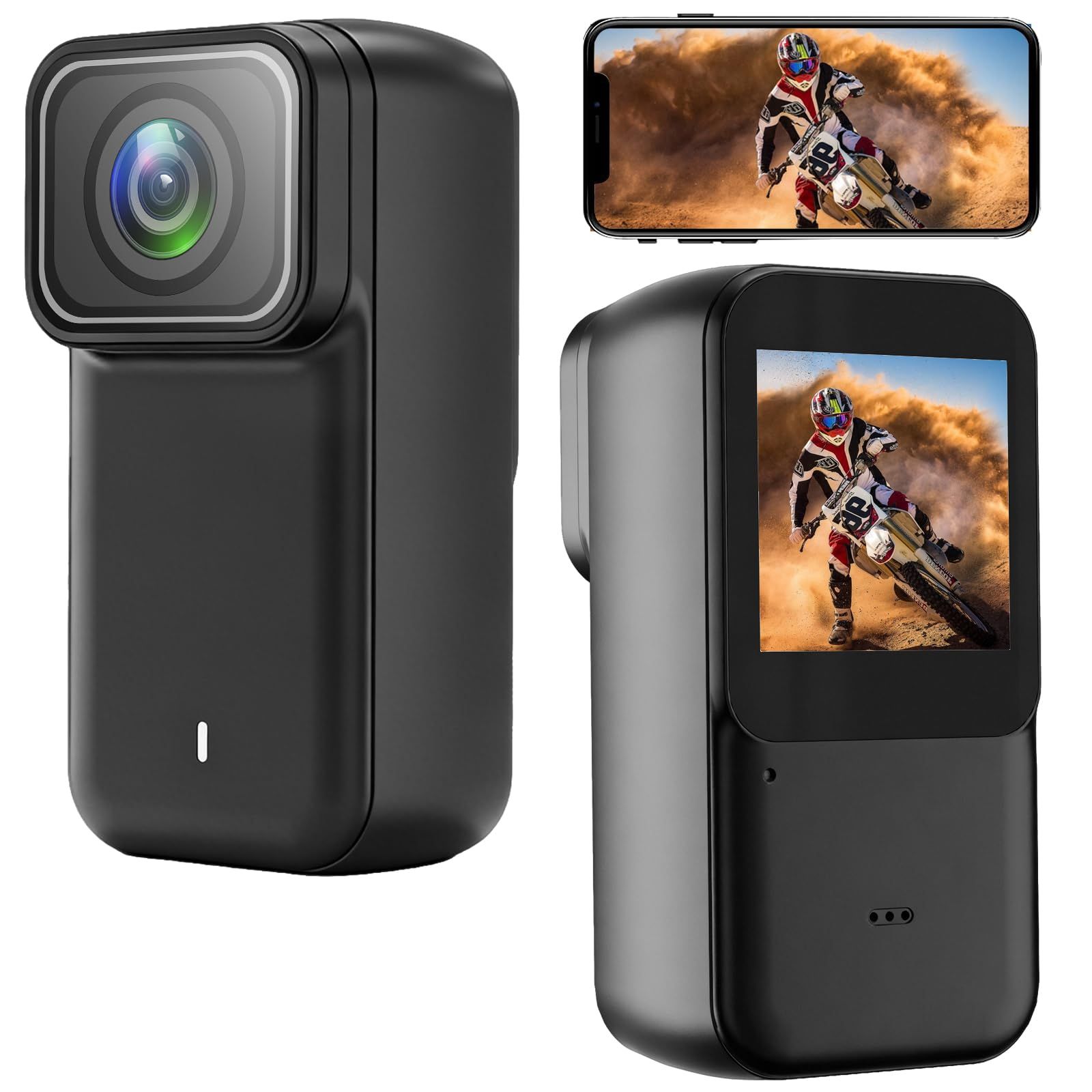 小型ビデオカメラ アクションカメラ 4K ビデオカメラVlog ウェアラブルカメラ小型 【WiFi スマホ連携 1.47タッチモニター搭載 123度広角 3h稼働 30M水中撮影 256GB対応 軽量53ｇ】小型ボディカメラ 上書き録画 Vlog/旅行/アmi