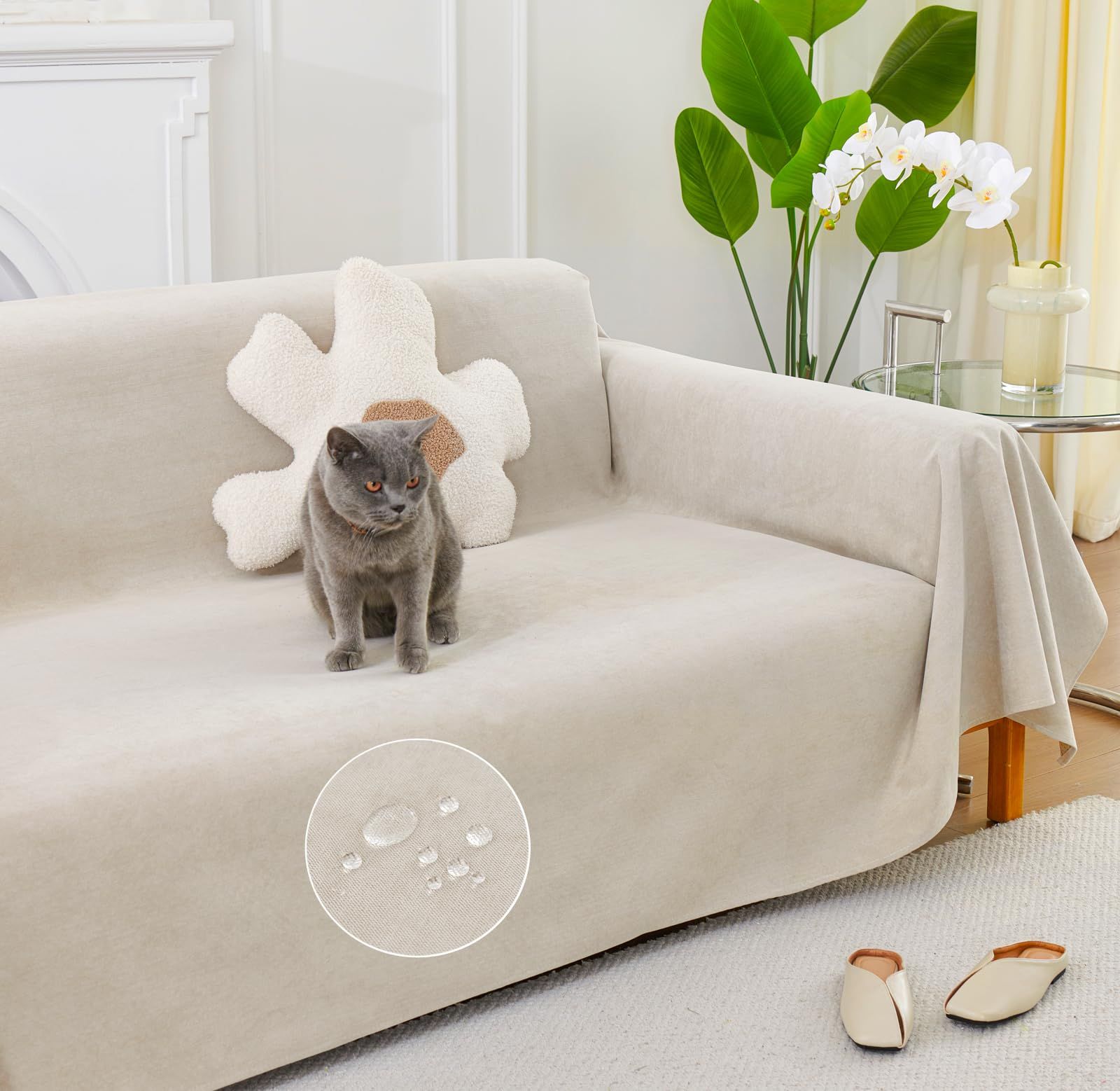 HomeFirst ソファーカバー 防水 犬猫対策 マルチカバー 長方形 撥水加工 ズレ防止 ソファカバー 2人掛け 3人掛け 肘付き 肘なし 防水 ソファーベッドカバー 滑り止め ソファーシーツ 多機能 無地 北欧風 ブランケット 爪とぎ防止 傷防止 汚mi