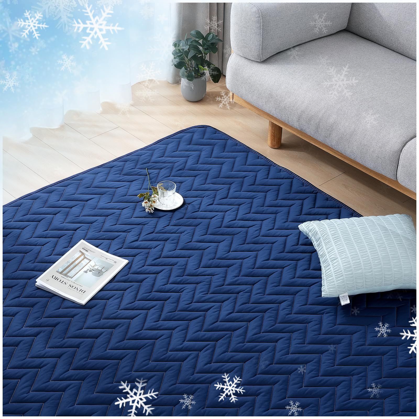 SHIN STYLE【宇宙冷感テクノロジー+調湿中わた】夏用ラグマット カーペット 185×235cm(約3畳) 接触冷感ラグ【W抗菌防臭×CICA配合肌に優しい】冷感カーペット キルトラグ ひんやり＋もちっと肌ざわり 洗える 滑り止め付 吸湿速乾 ラグ mi
