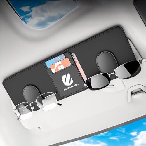 アルファード カー サングラスホルダー メガネクリップ2つ カード用ポケット3つ サンバイザーに嵌め込む 対応 Alphard 40系 30系 20系 しっかり固定 PUレザー マグネット式 使いやすい 車 アクセサリー 大きいサイズ メガネ 01281a3e