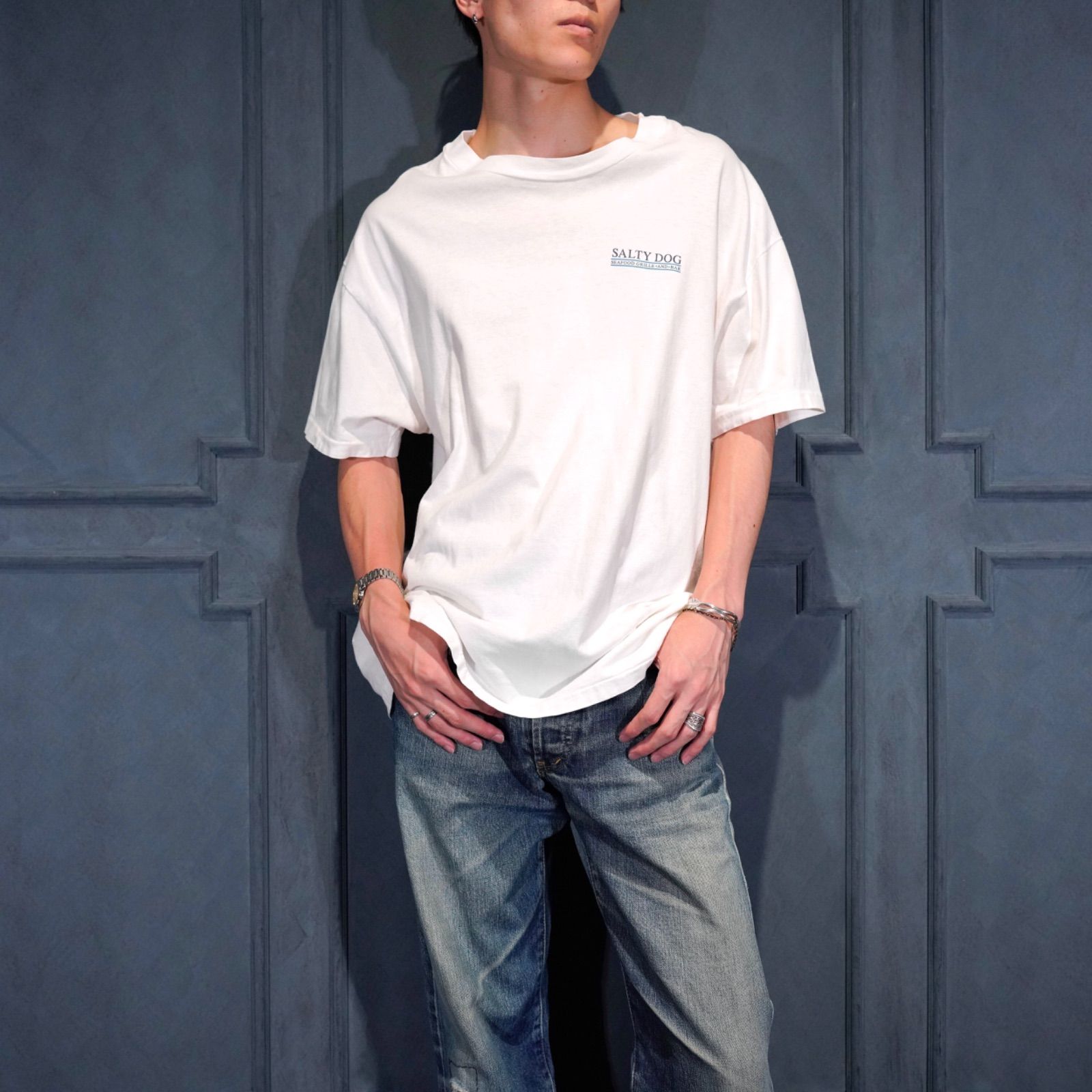 90's USA VINTAGE Hanes BEEFY SALTY DOG PRINT DESIGN T SHIRT/90年代アメリカ古着プリントデザインTシャツ