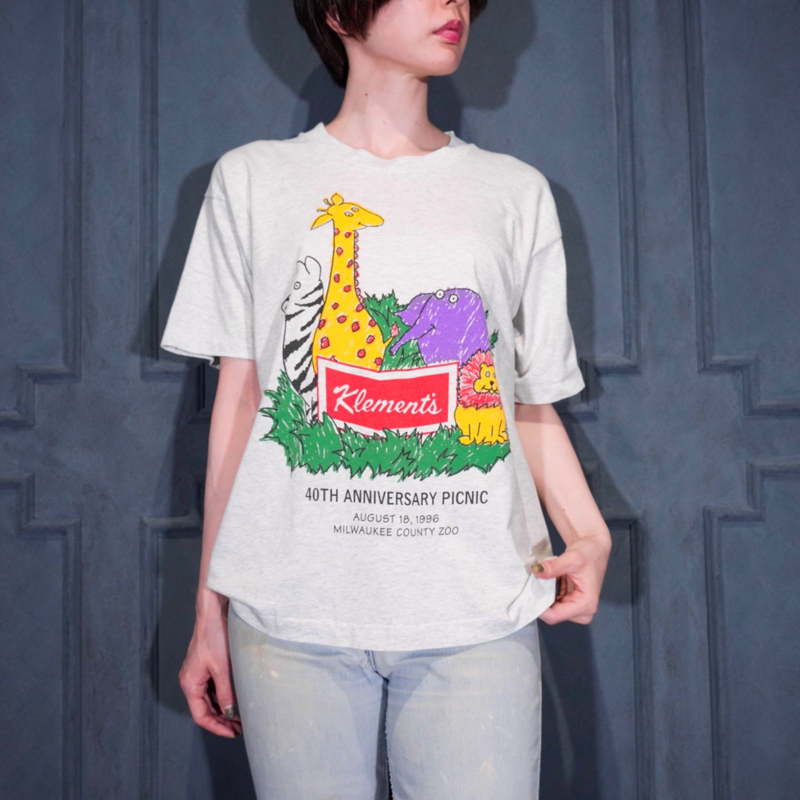 90's～00's USA VINTAGE FRUIT OF THE LOOM BEST ZOO PRINT DESIGN T SHIRT/90年代～00年代アメリカ古着動物園プリントデザインTシャツ