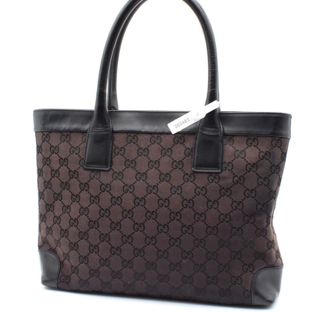 良品】GUCCI GG柄 キャンバス トートバッグ 肩掛け レザー ブラック 