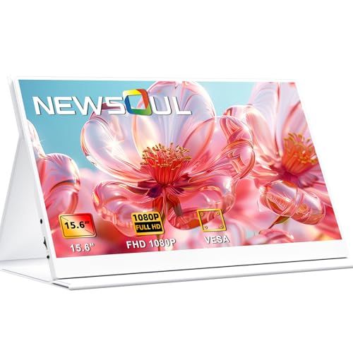 Newsoul モバイルモニター 白 モバイルディスプレイ ホワイト ポータブルモニター 15.6インチ サブモニター 1920x1080FHD 持ち運びモニター 軽量 薄型 VESA対応 ゲーミングモニター IPS液晶パネル ゲーム USB fbabef28