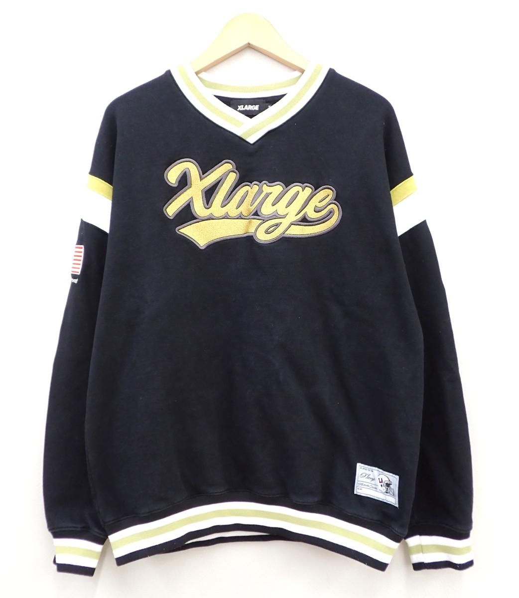 ★6855☆XLARGE エクストララージ BASEBALL LOGO EMBROIDERED V NECK SWEATSHIRT スウェットシャツ 101249012018　M