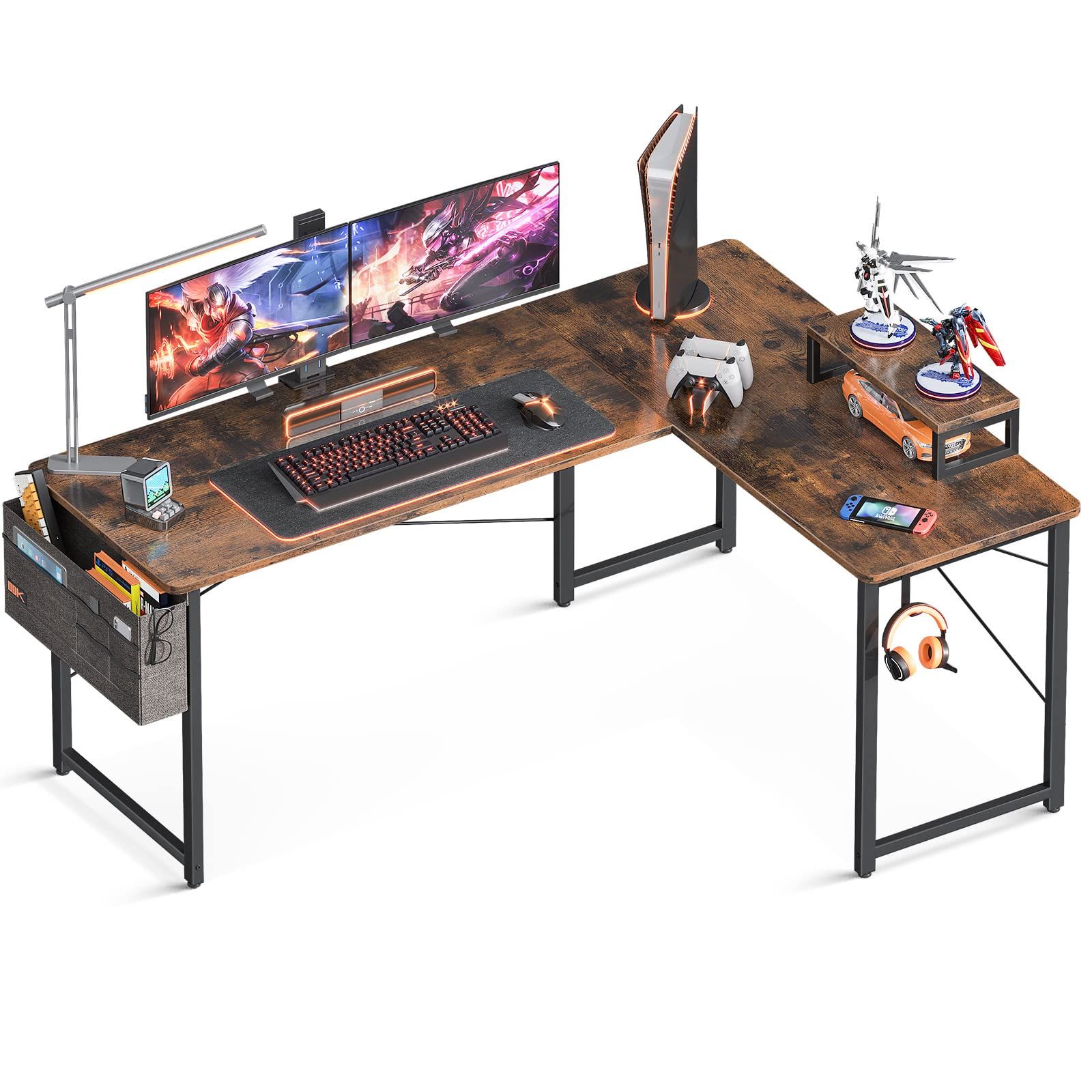 ODK l字デスク パソコンデスク ゲーミングデスク L字型 幅146cm×奥行120cm pcデスク デスク 机 収納袋付き desk オフィスデスク 書斎 在宅勤務 組立簡単 ビンテージｍａ 02017f22