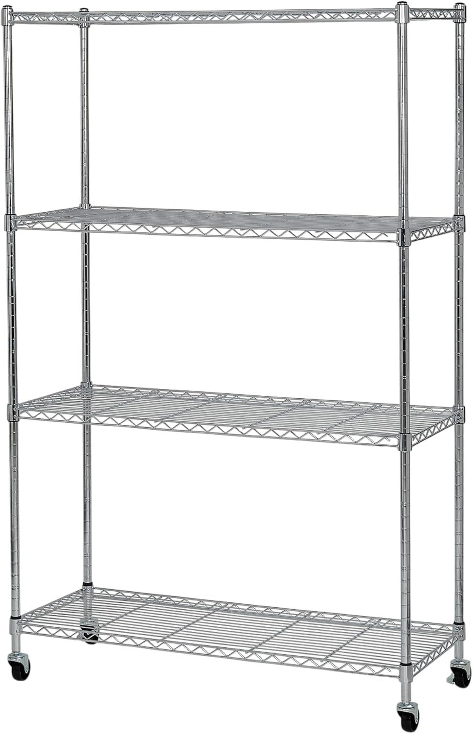 VECELO スチールラック 4段 幅90cm 奥行35cm 高さ144.5cm メタルラック キッチンラック キャスター付 防錆加工 クロムメッキ 耐荷重50kg 業務用