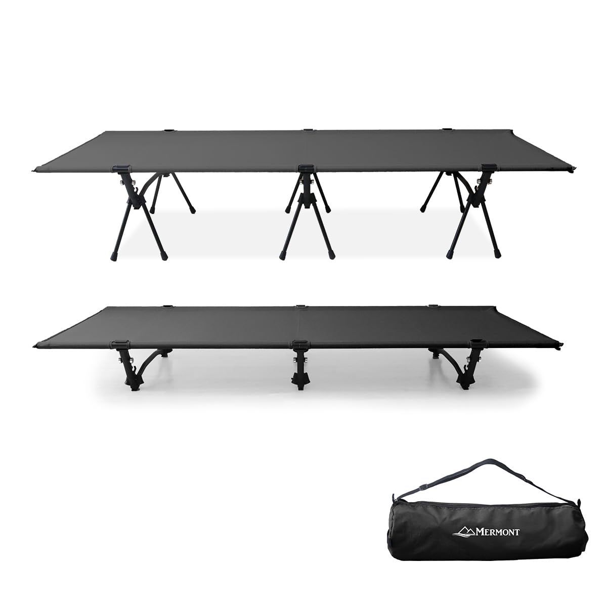 MERMONT コット キャンプ 191×65cm 軽量 2段階高さ調節 3way 簡単組み立て 収納ケース付き アウトドアベッド 折りたたみ 防災 スタンダードタイプ ブラック FLDC01BKkk 8acf1b6d