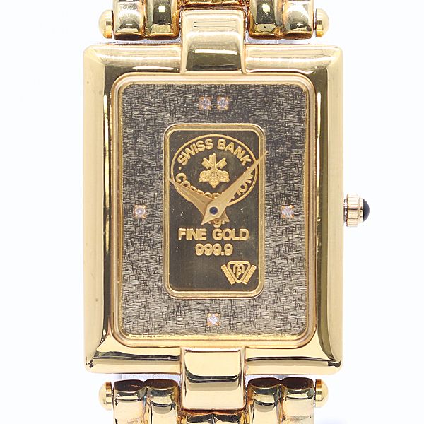 新品同様 保/箱付 稼働 エルジン インゴットウォッチ 999.9 FK-577-C 金時計 QZ ゴールド文字盤 メンズ腕時計 6294200 4DIT MST ABC22643