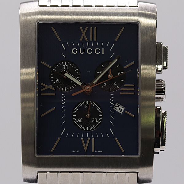 新品同様 保/箱付 稼働 グッチ 8600M Gメトロ クロノグラフ デイト QZ ネイビー文字盤 メンズ腕時計 2000000 4JWY MTM ABC22766