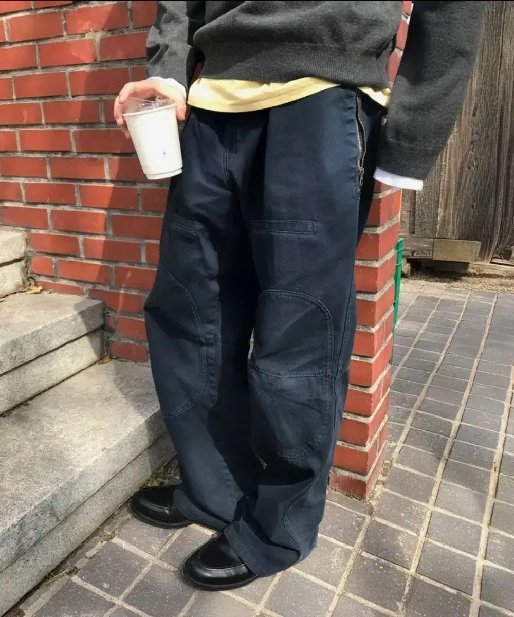 ルアー ルサイド ジッパー ガーメント ダイング カーゴパンツ ネイビー