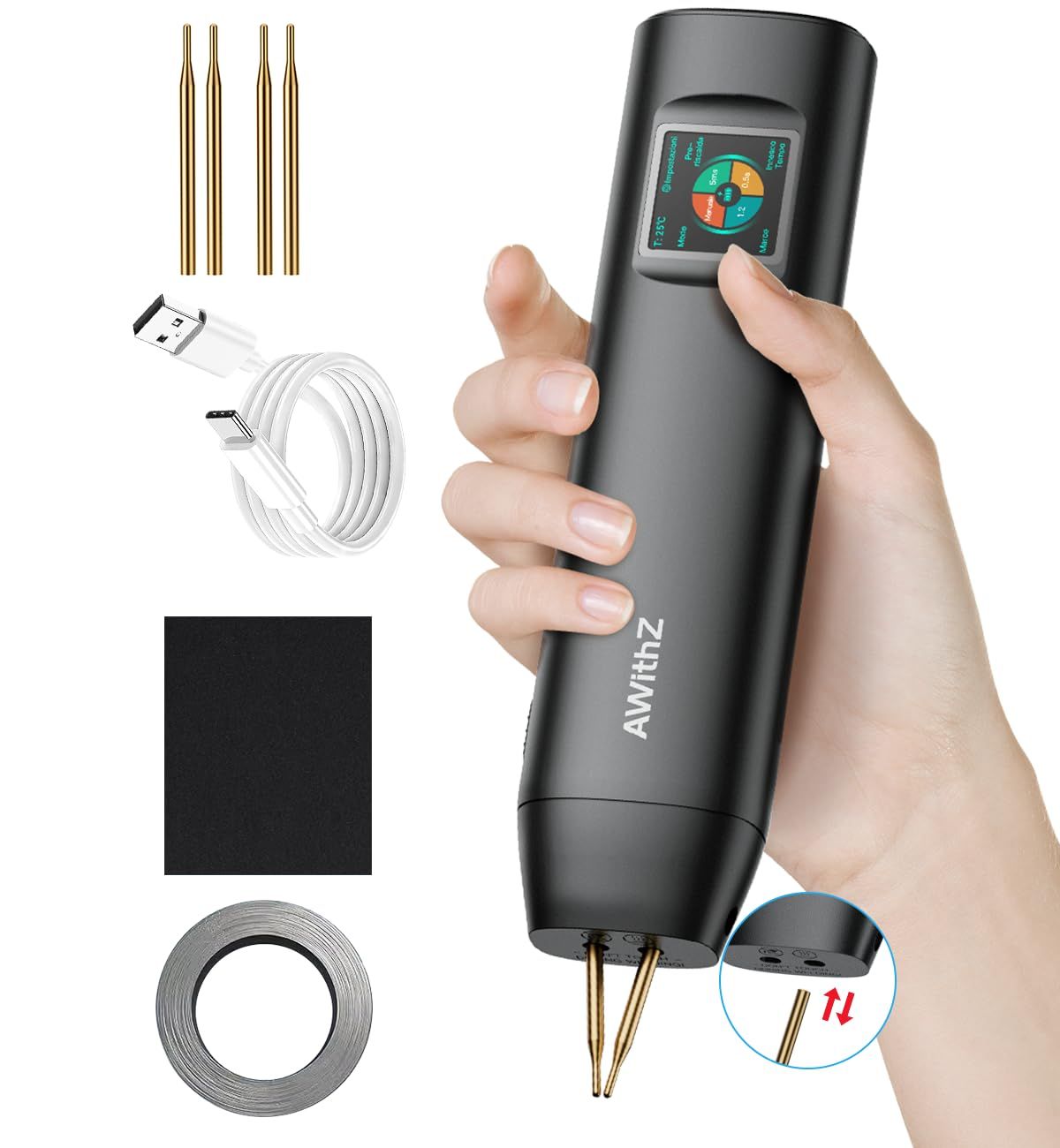 ☆新品☆スポット溶接機、AWithZ バッテリースポット溶接機 H2、交換用溶接針、99 レベル、DIY およびバッテリーパックの作成用 LCD ディスプレイ付き e033b9b8