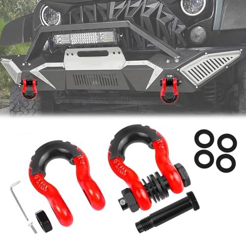 車 シャックル 牽引フック 4.75ton トレーラー ヒッチ フック Dリング 4.75トン牽引力 カート トラック ジープ オフロード キャンピング 保護カバー付き 防錆 救助 弓型 (レッド)(沖縄・離島の方発送不可）) cea09170