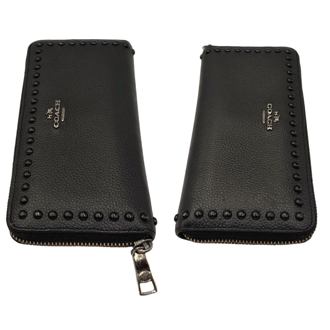 希少 入手困難 COACH スタッズ付きブラック長財布 ラウンドファスナー 希少✤【COACH／コーチ】スタッズ付き 長財布（ロングウォレット