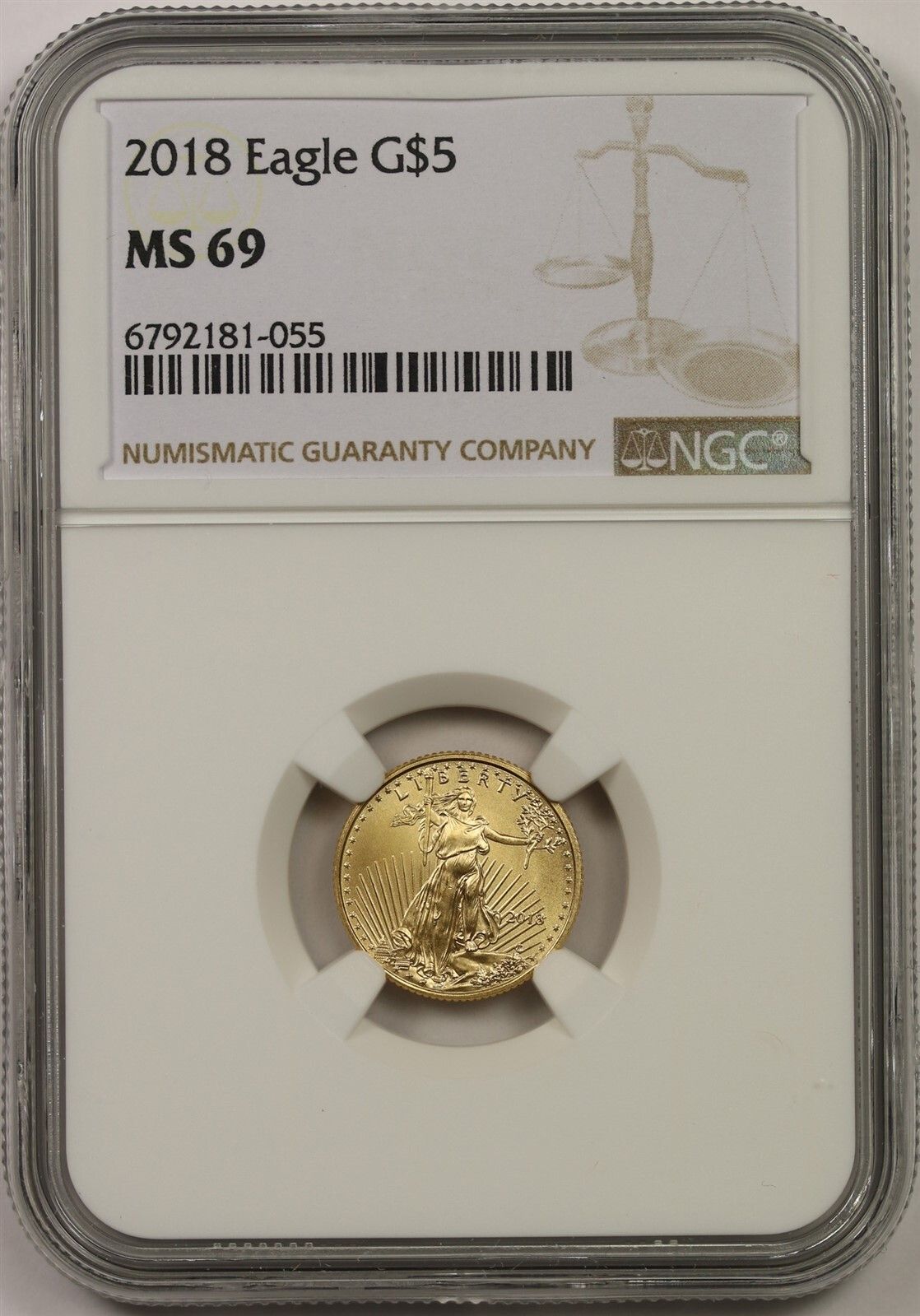 2018 Gold Eagle $5 NGC MS 69 (Tenth-Ounce) 1/10 oz Gold