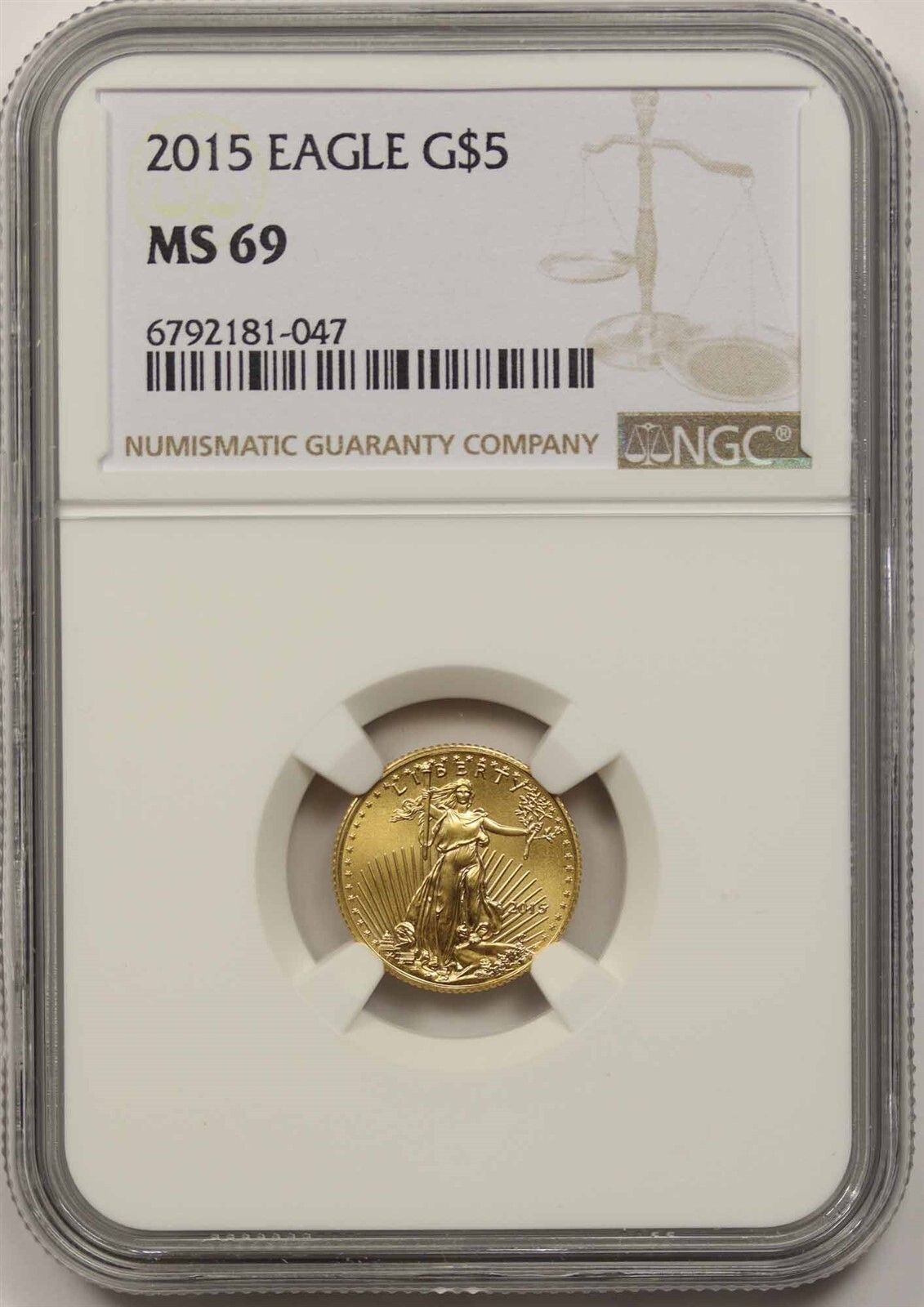 2015 Gold Eagle $5 Tenth-Ounce NGC MS 69 1/10 oz Gold