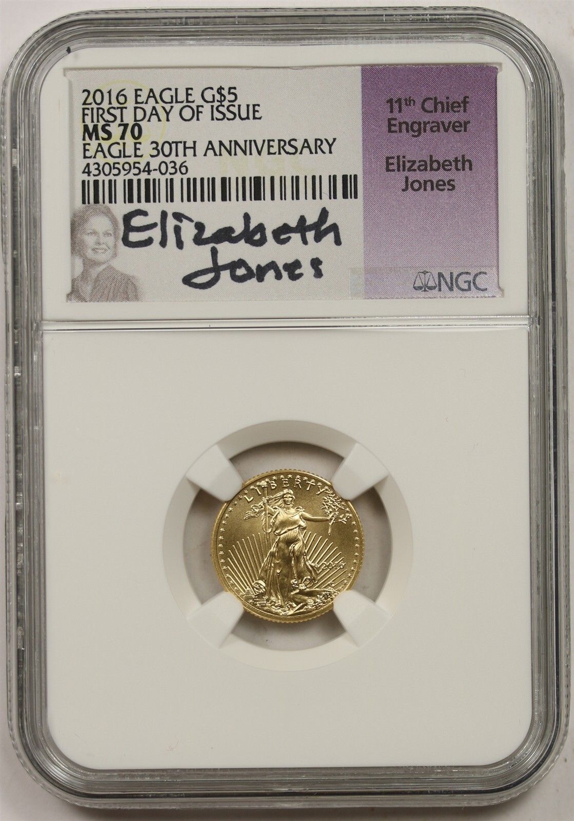 2016 Gold Eagle $5 NGC MS 70 (Tenth-Ounce) 1/10 oz Gold 30th Anniv Label