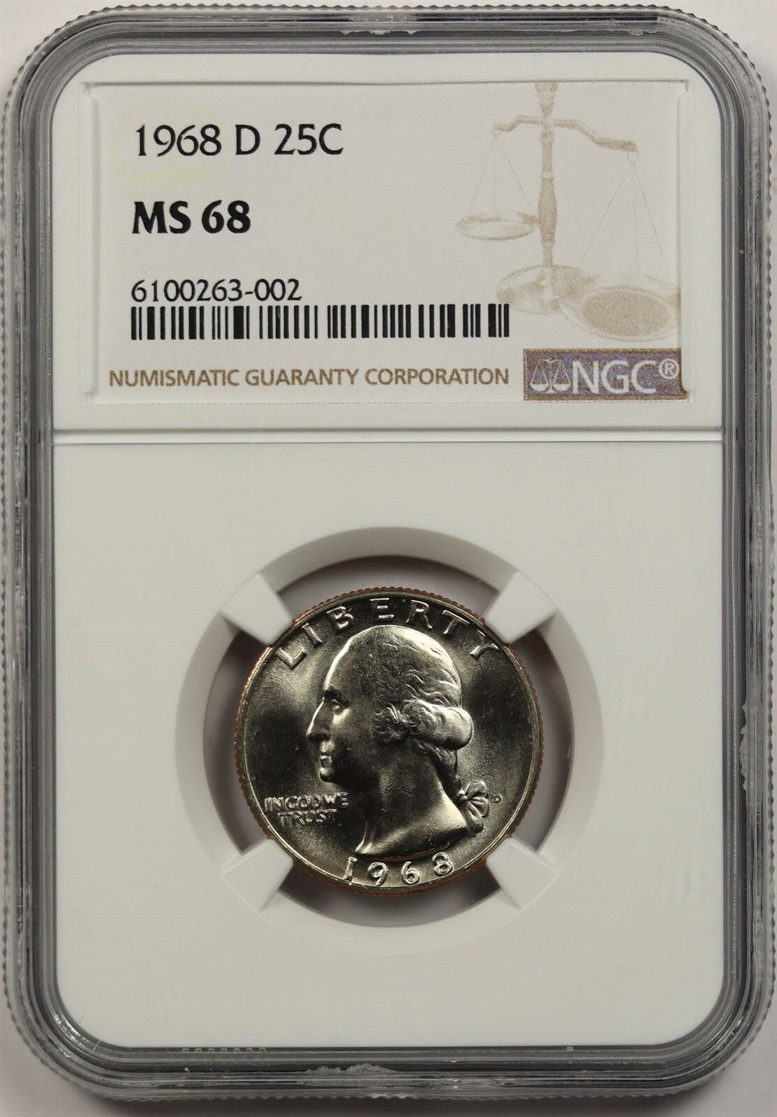 1968-D 25C NGC MS 68 Washington Quarter Registry Quality POP= 19/0