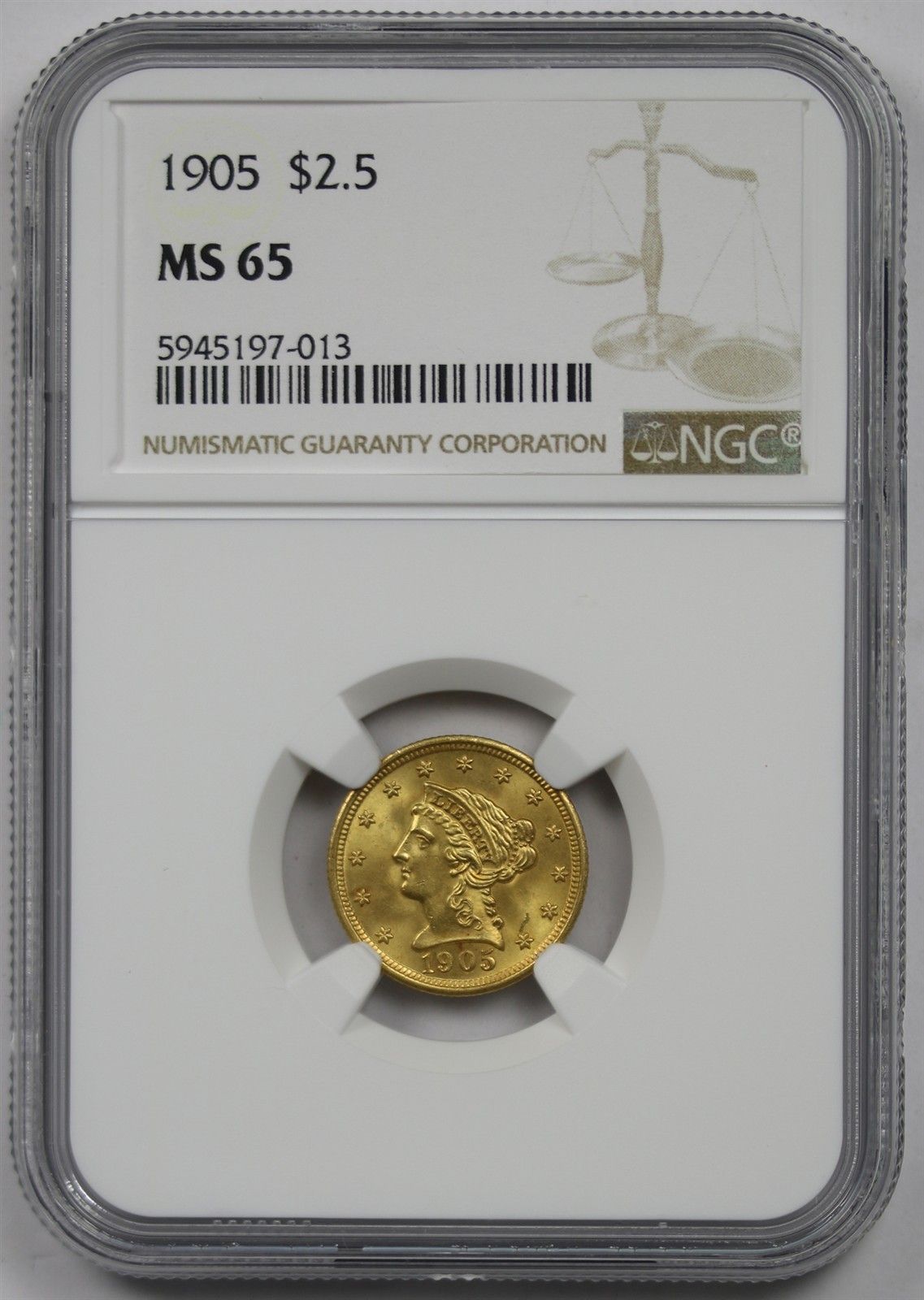 1905 $2.5 NGC MS 65 Liberty Head Gold Quarter Eagle