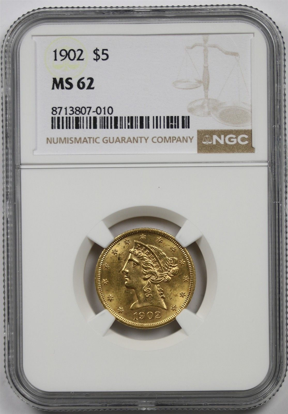 1902 $5 NGC MS 62 Liberty Head Gold Half Eagle