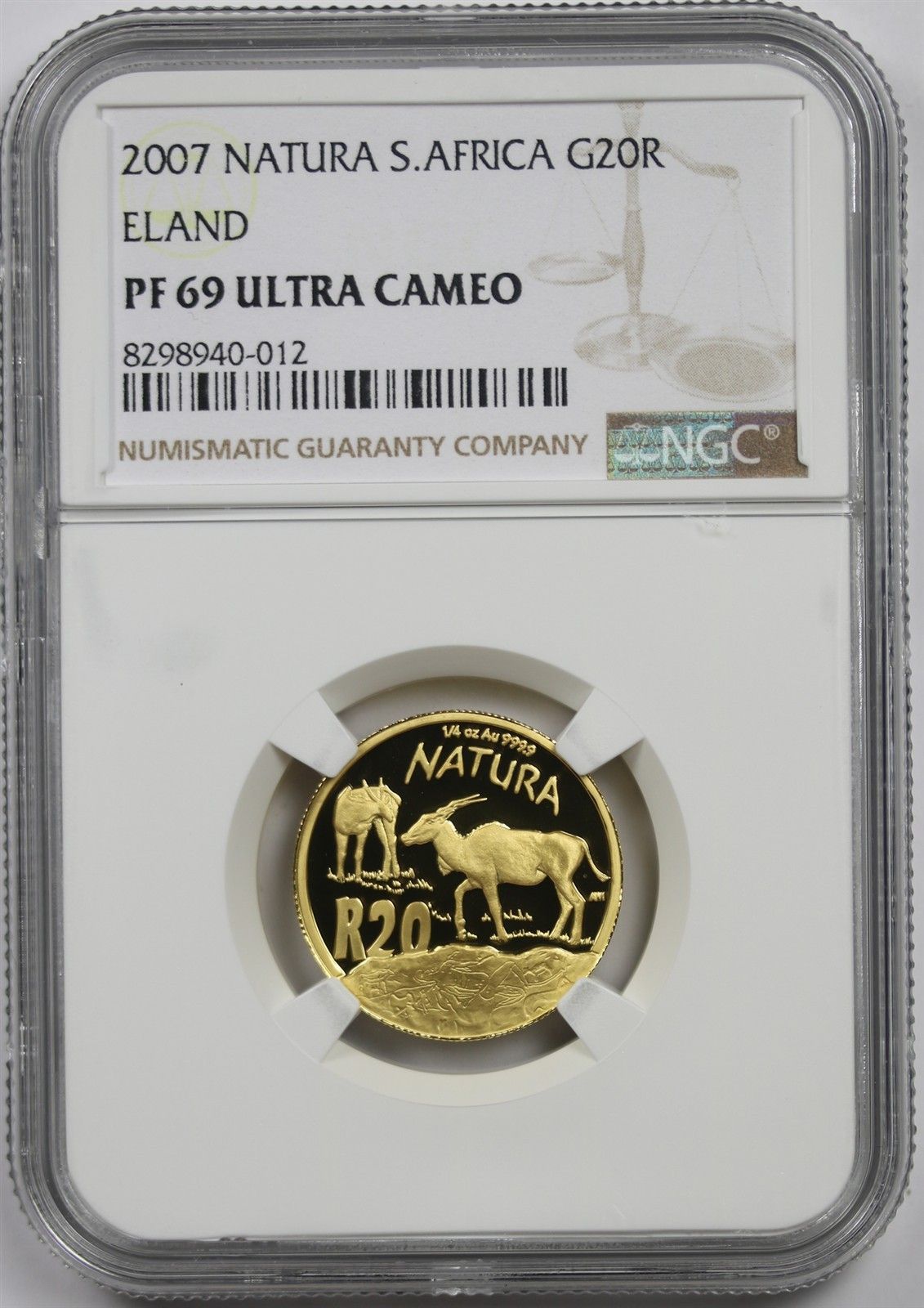 2007 Natura S. Africa G20R Eland NGC PF 69 Ultra Cameo Gold 20 Rand