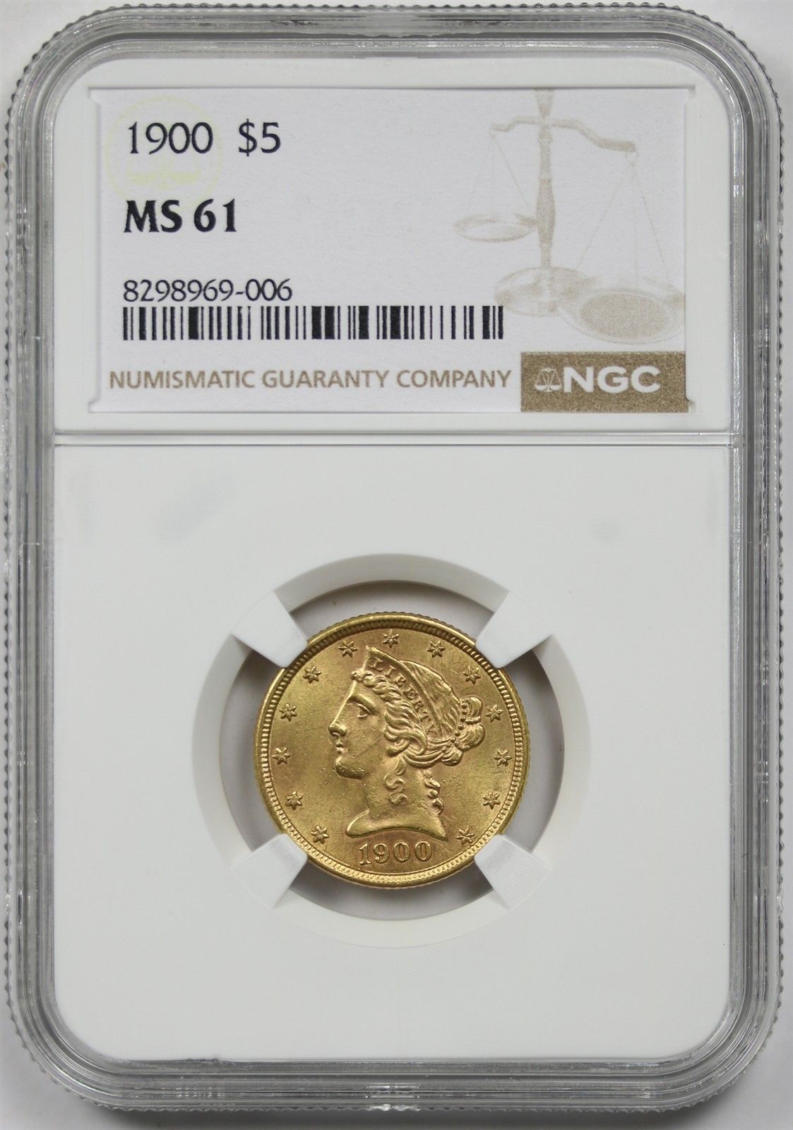 1900 $5 NGC MS 61 Liberty Head Gold Half Eagle