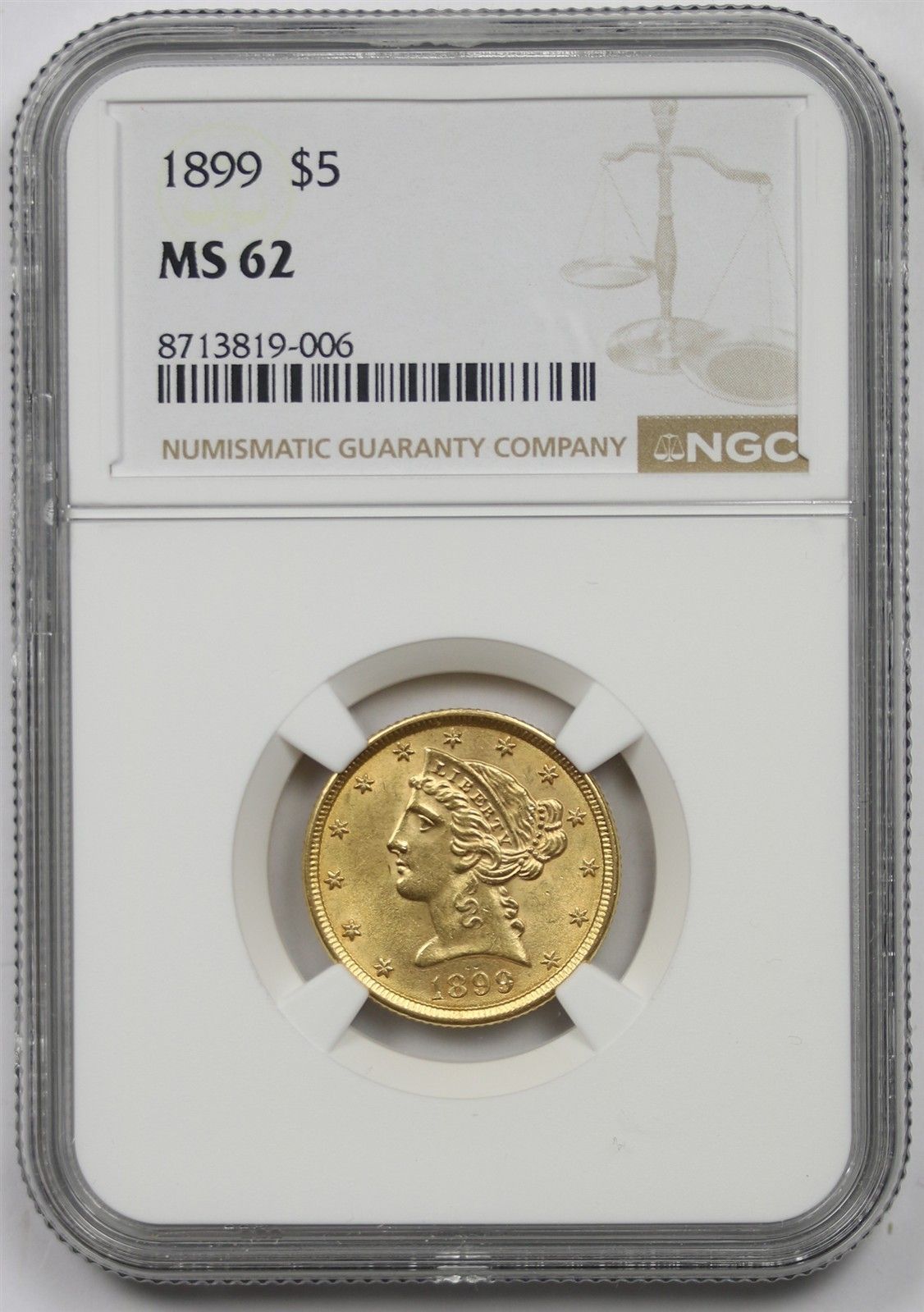 1899 $5 NGC MS 62 Liberty Head Gold Half Eagle