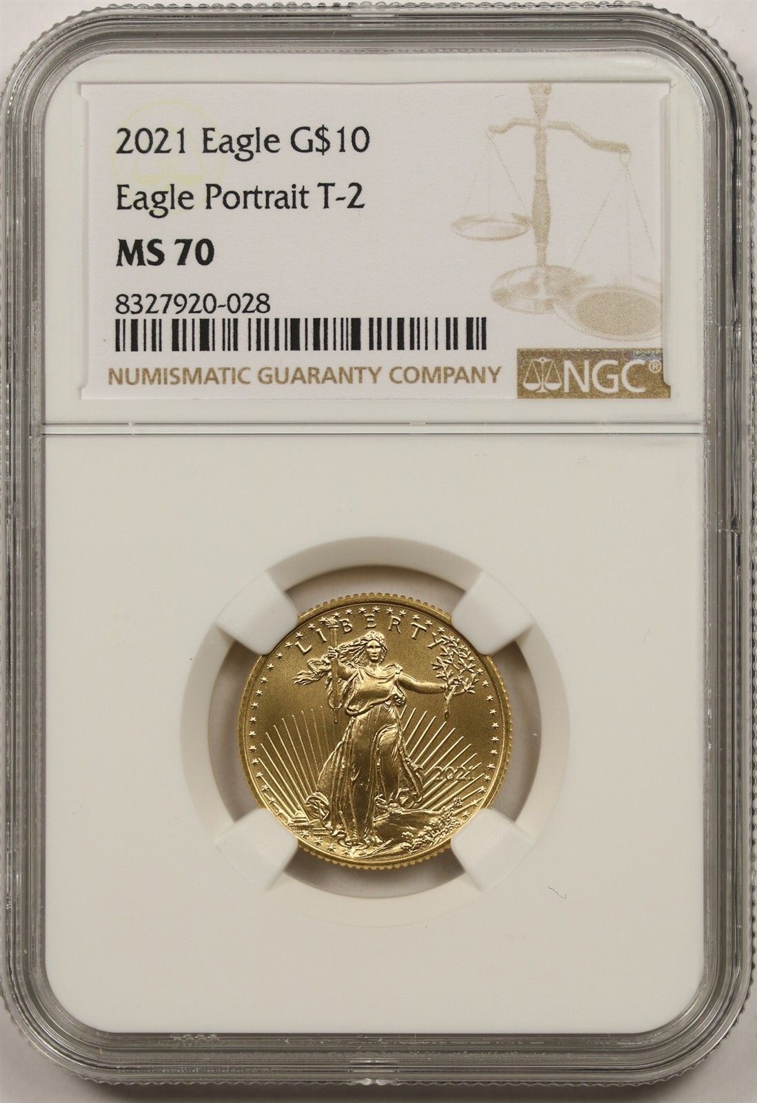 2021 Type 2 Gold Eagle $10 NGC MS 70 (Quarter-Ounce) 1/4 oz Gold