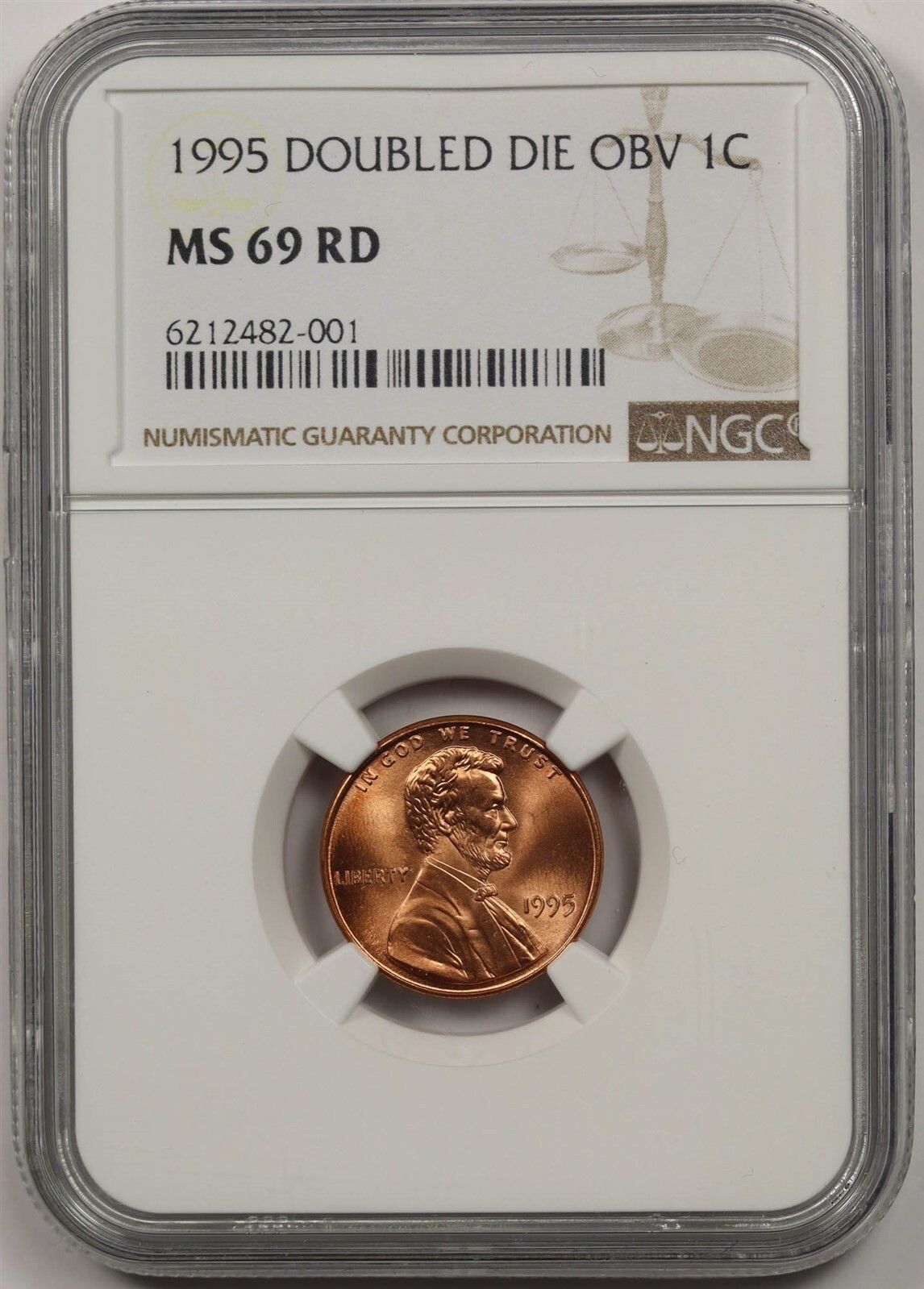 1995 DDO Doubled Die Obverse 1C NGC MS 69 RD Lincoln Penny
