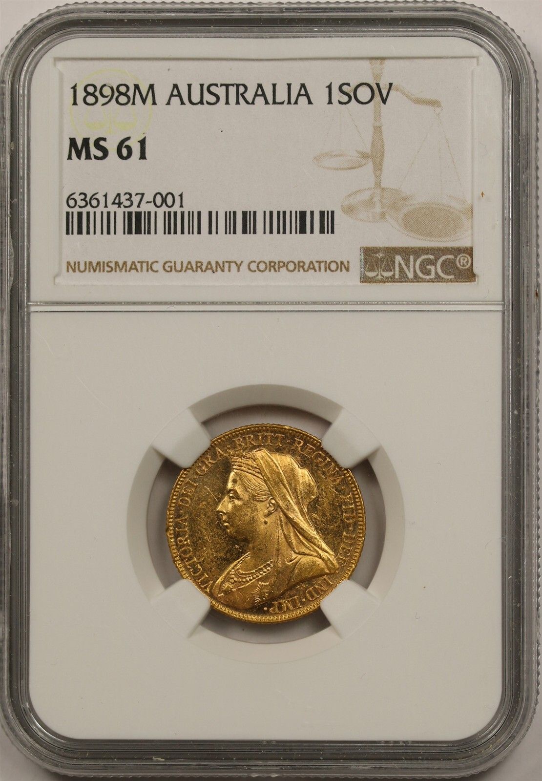 1898M Atralia 1SOV NGC MS 61 Gold Sovereign