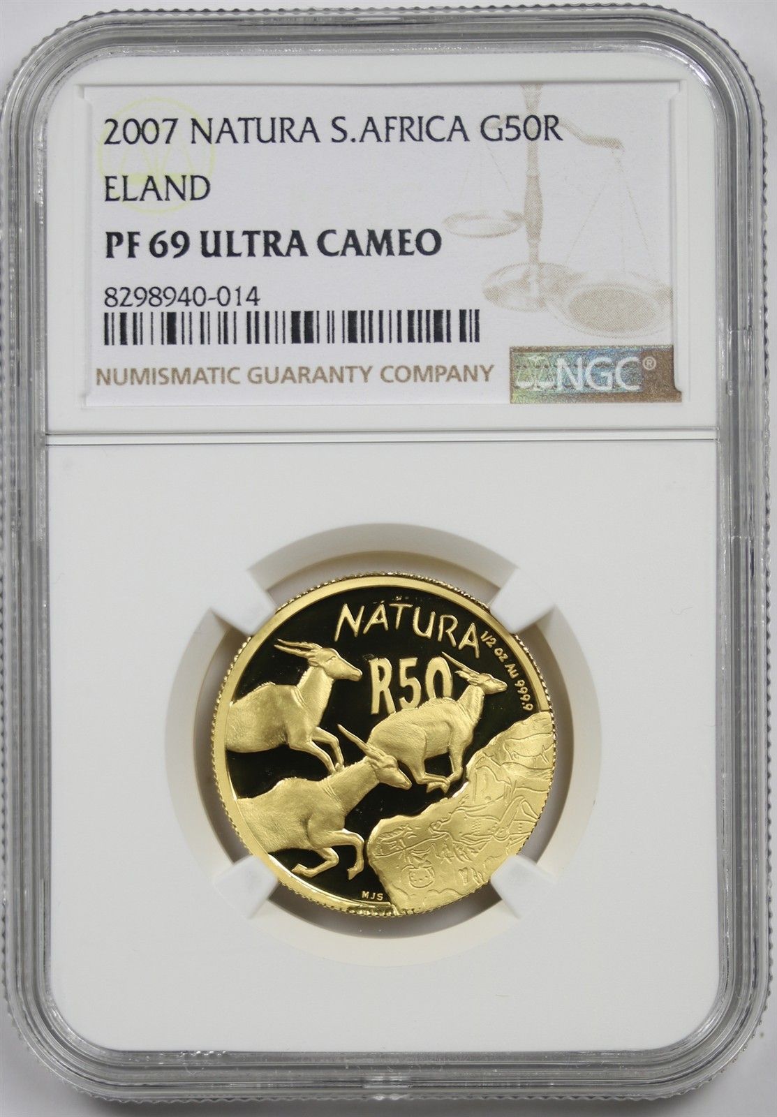 2007 Natura S. Africa G50R Eland NGC PF 69 Ultra Cameo Gold 50 Rand